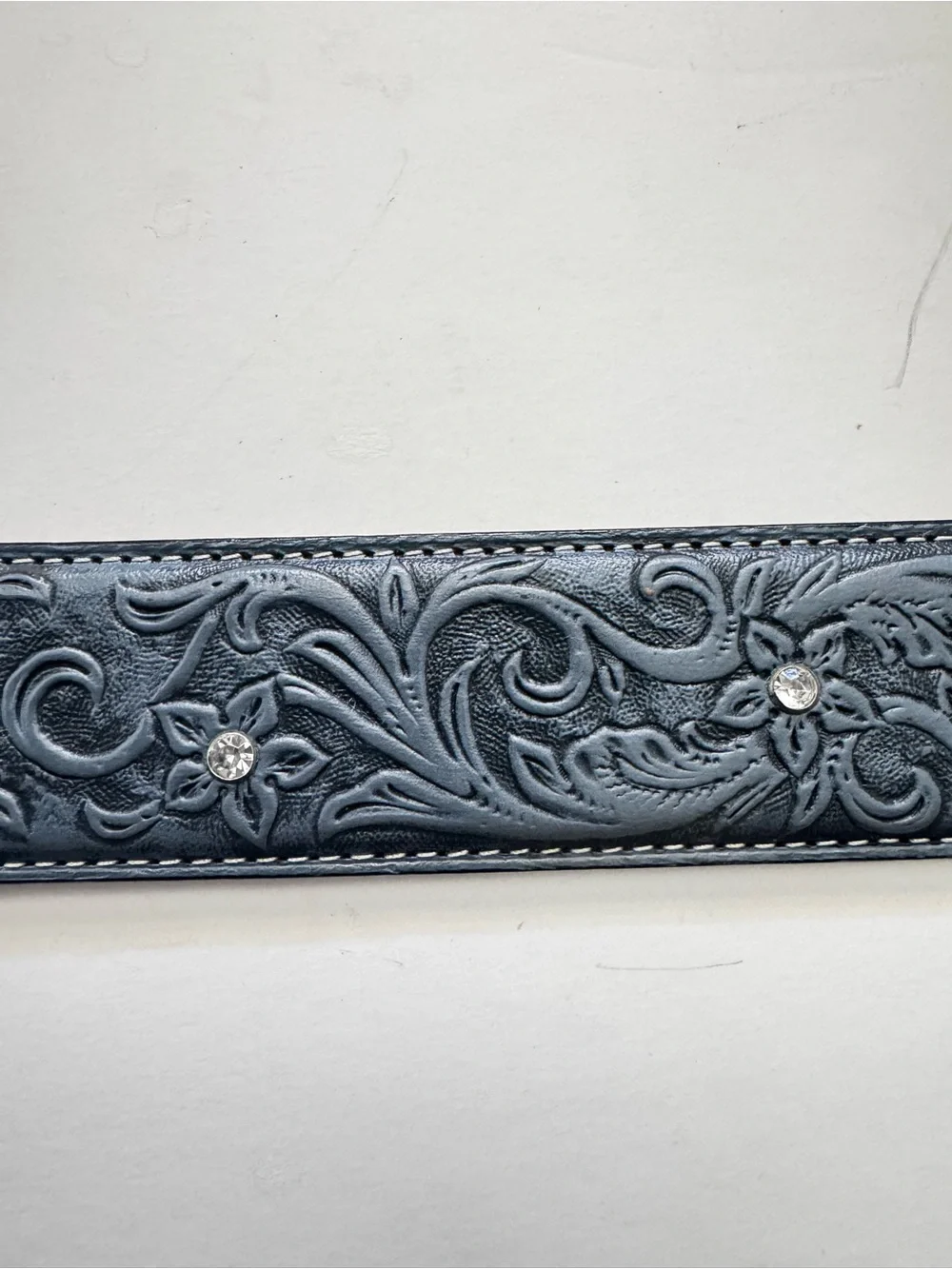 Justin Blue Tooled Floral Leather Belt size 34